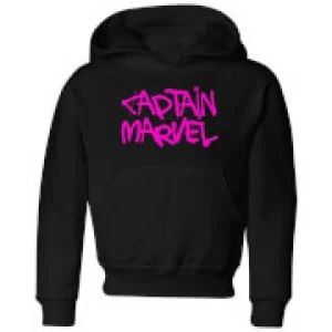 Image of Captain Marvel Spray Text Kids Hoodie - Black - 3-4 Years