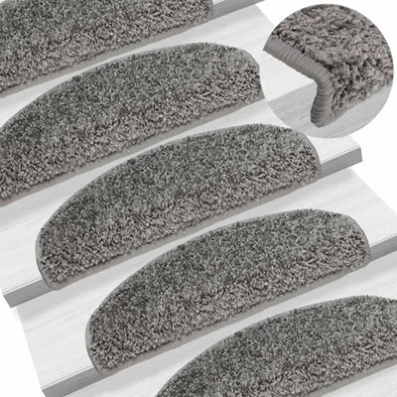 Image of Vidaxl Stair Mats 15 Pcs 65X21X4cm Grey Half Round Large
