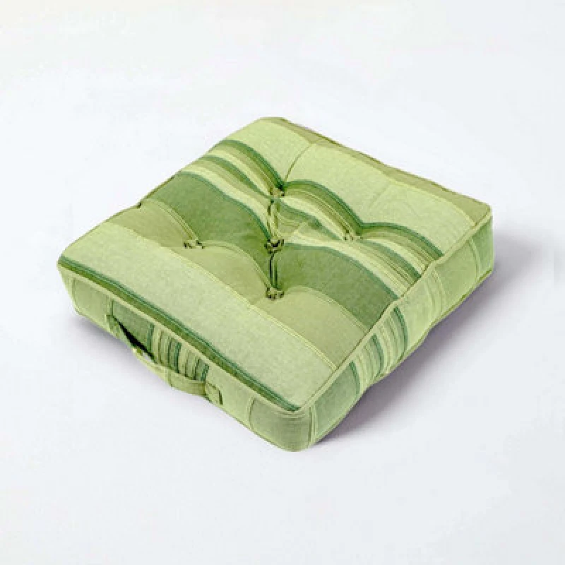 Image of Homescapes Morocco Striped Cotton Floor Cushion Green