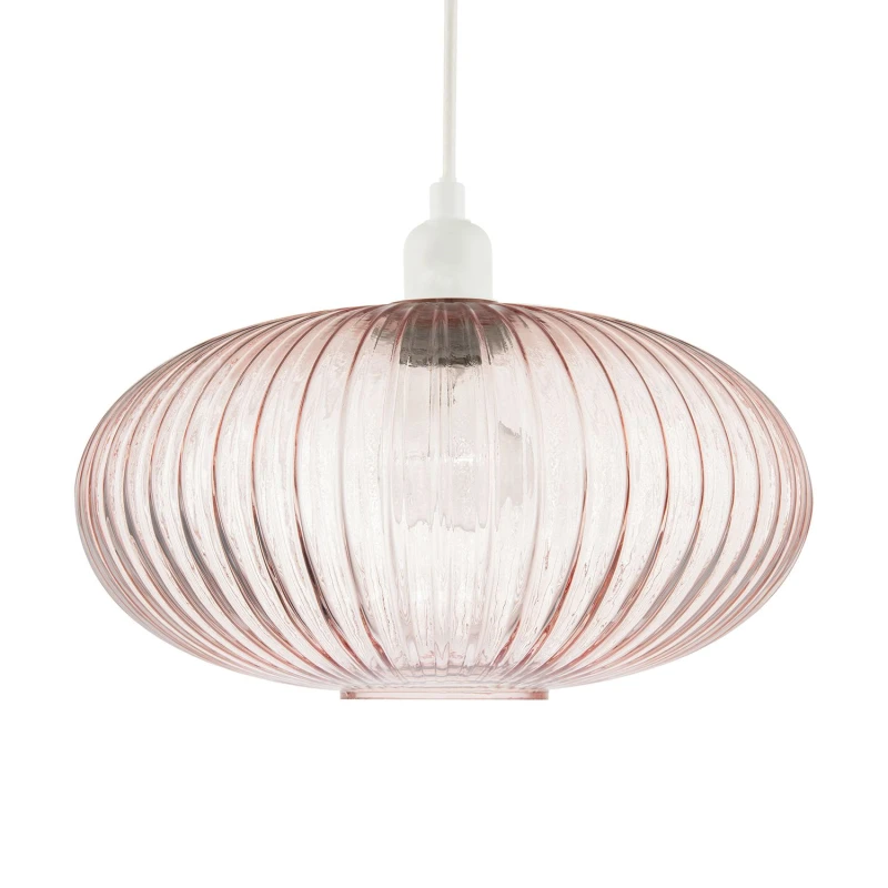 Image of Happy Homewares Modern Designer Line Ribbed Glass Oval Pendant Lamp Shade in Pink Pink Unisex