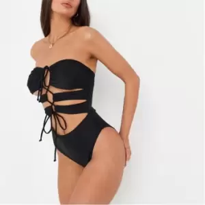 Image of Missguided Bandeau Cut Out Swimsuit - Black