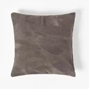 Image of HOMESCAPES Grey Real Leather Suede Cushion with Feather Filling - Grey
