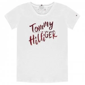 Image of Tommy Hilfiger Junior Girls Foil Logo T Shirt - White YBR