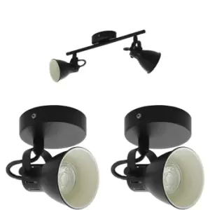 Image of Twin Ceiling Spot Light & 2x Matching Wall Lights Matt Black Adjustable Head