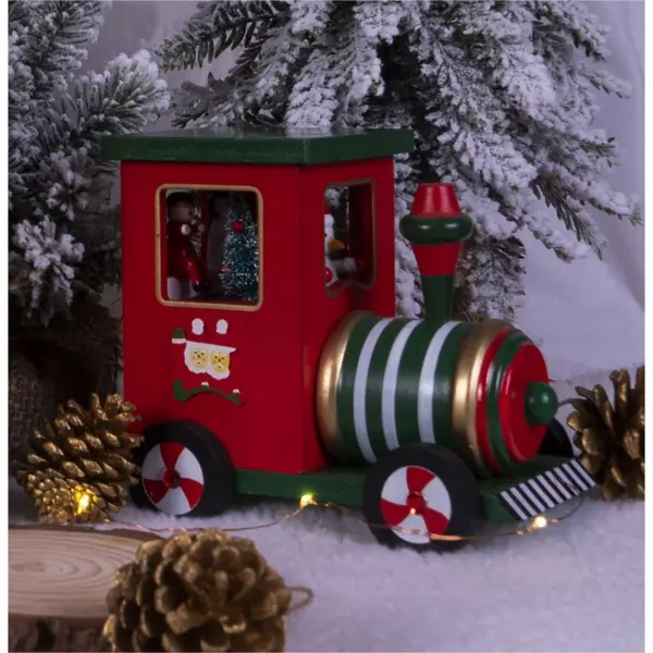 Image of Christmas Mechanical Wooden Steam Train Wind Up Music Box ELV-229200