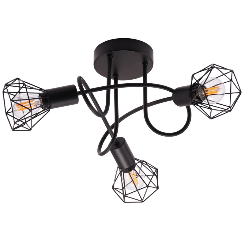 Image of Happy Homewares Modern Ceiling Light Fitting with Twisting Arms & Three Cage Shades in Black Unisex