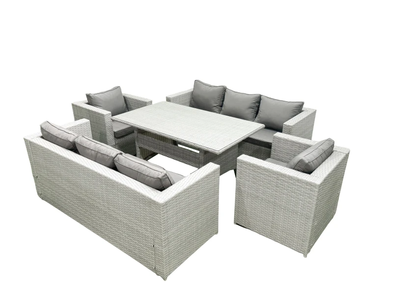 Image of Fimous Rattan Garden Furniture Set Outdoor 8 Seater Patio Dinin g Sofa Sets with Dining Table 2 Chairs Light Grey Mixed Light Grey