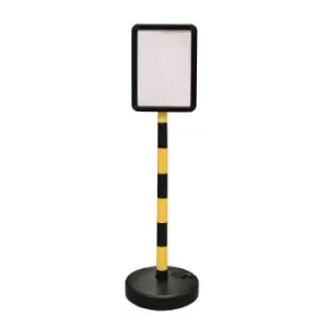 Image of Plastic post with A4 sign holder - triangular concrete base - yellow & black