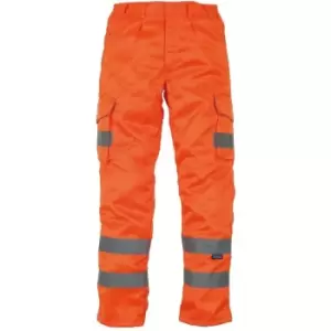 Image of Yoko Mens Hi Vis Polycotton Cargo Trousers With Knee Pad Pockets (30R) (Orange) - Orange
