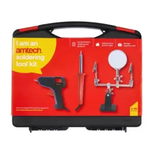 Image of Amtech Soldering Kit with 30W Soldering Iron, 10W Glue Gun + Helping Hand Stand
