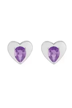 Image of Radiance Collection Silver Plated Amethyst Heart Stud Earrings