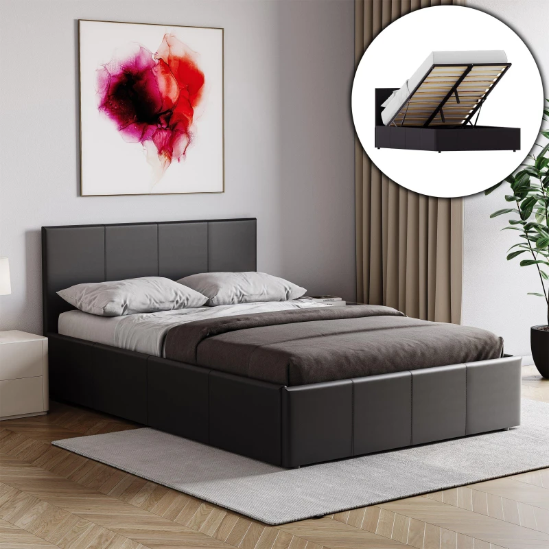 Image of Lassic Lisbon Small Double Ottoman Faux Leather Bed UKFR Black unisex S Double