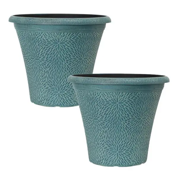 Image of YouGarden Pair of Round April Planters (14.5) - Indigo Gree 30x36x36cm Green 39800915000