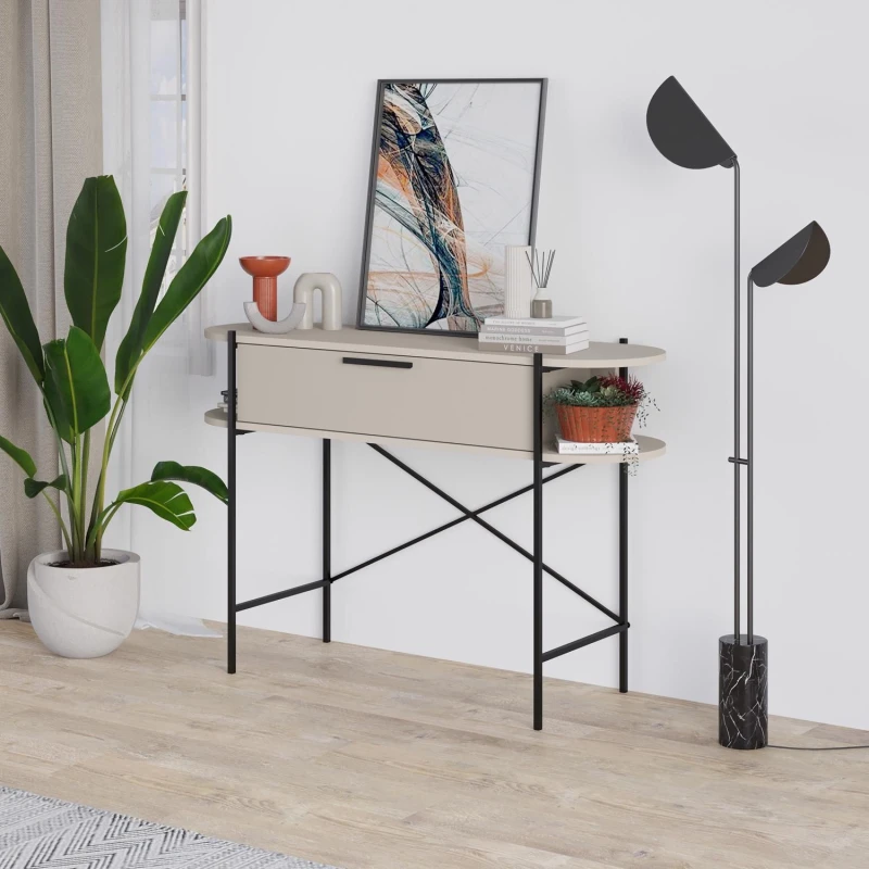 Image of FWStyle FWStyle 1 Drawer 2 Shelf Sandstone Console Table in Beige Beige One Size Unisex 8683628019610