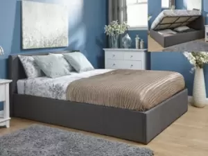 Image of GFW Ecuador 4ft6 Double Grey Hopsack Upholstered Fabric Side Lift Ottoman Bed Frame