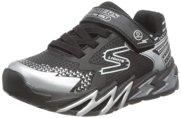 Image of Skechers Boys S Lights Flex Glow Bolt Trainers UK Size 1.5 (EU 34) Black/Silver SKE2217-BKSL-1.5