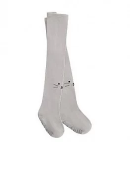 Image of Mango Baby Girls Cat Face Tights - Grey