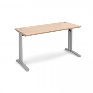 Image of TR10 Straight Desk 1400mm x 600mm - Silver Frame Beech Top