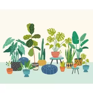 Image of Origin Murals Houseplant Pots Blue Wall Mural - 3 x 2.4m