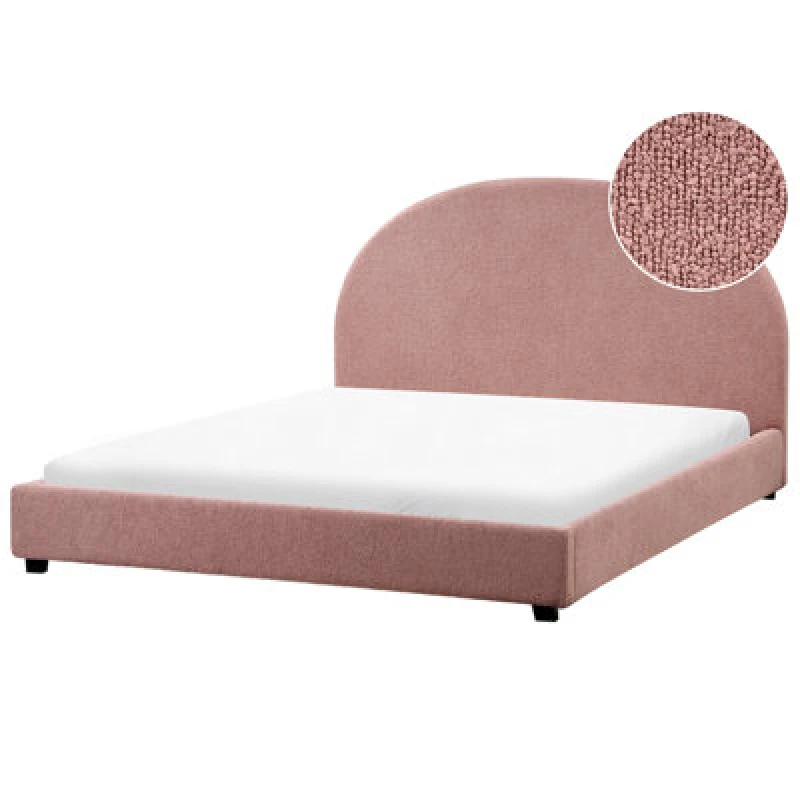 Image of Beliani Bed Boucle Vaucluse 160 X 200 Cm (Eu King Size) Pastel Pink