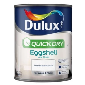 Image of Dulux Quick Dry Pure Brilliant White Eggshell Low Sheen Paint 750ml