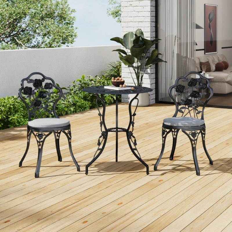 Image of Breeins 3pcs Cast Aluminum Outdoor Bistro Dining Set Black unisex One size