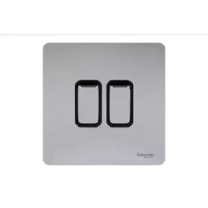 Image of Schneider Electric Ultimate Screwless Flat Plate - Double Rocker 2 Way Light Switch, Single Pole, 16AX, GU1422BPC, Polished Chrome with Black Insert