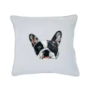 Image of Ted Baker French bulldog Embroidered Cushion 45cm x 45cm, Silver