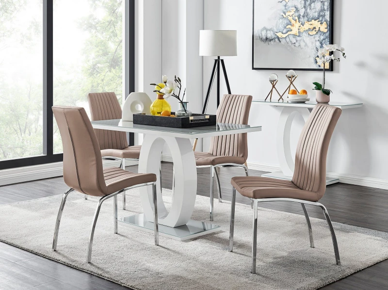Image of FurnitureboxUK FurnitureboxUK Giovani 4 Grey Dining Table & 4 Isco Chairs in Beige Beige One Size Unisex 5056542650345
