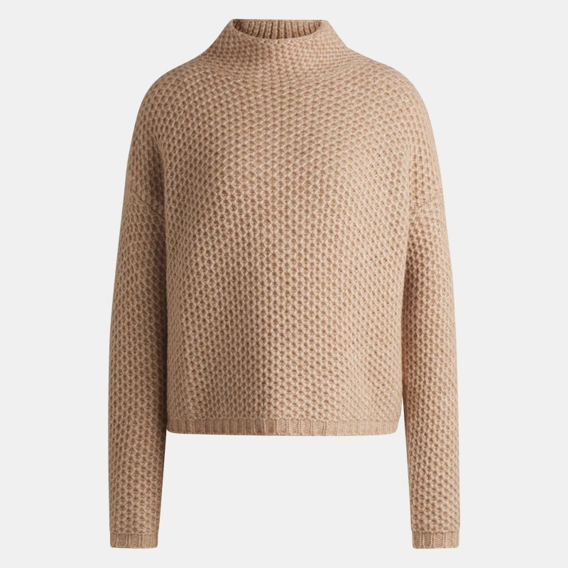 Image of Hugo Womens Safineynny Fitted Crew-Neck Knitted Top Open Beige female 8 (XS)