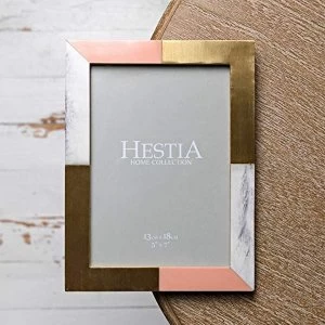 Image of Hestia White, Grey & Pink Photo Frame & Brass Inlay 5" x 7"