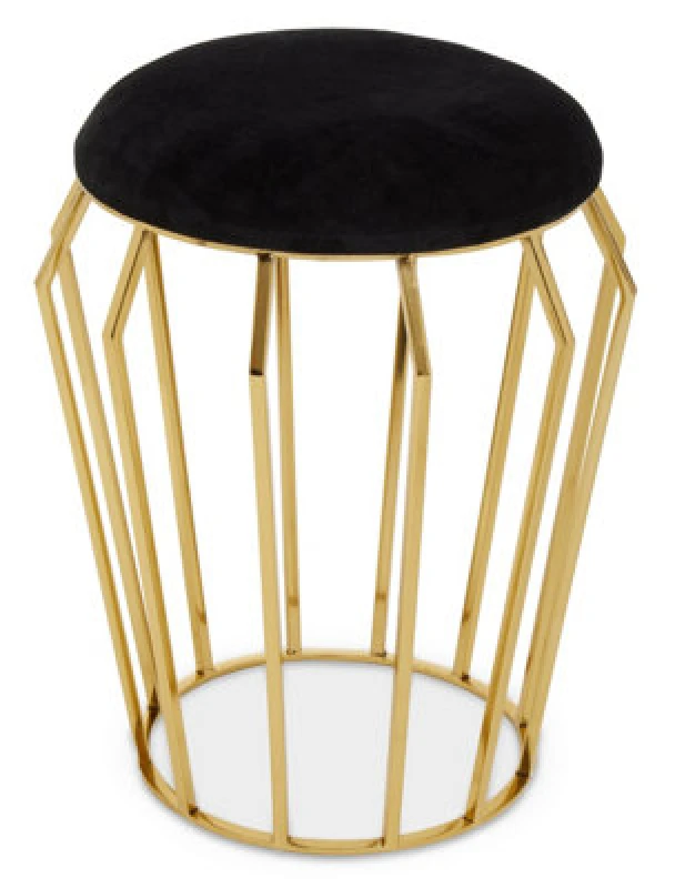 Image of Premier Housewares Interiors By Premier Black Velvet And Gold Finish Frame Stool, Airy Design Contemporary Ottoman With Velvet Seat, Ottoman