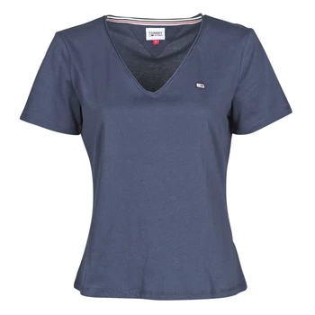 Image of Tommy Jeans TJW SLIM JERSEY V NECK womens T shirt in Blue - Sizes S,M,L,XL,XS,XXS