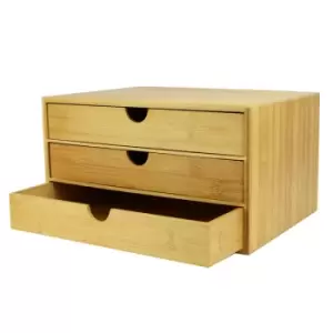 Image of Bamboo Desktop 3 Drawer Organiser Wide Opening M&W
