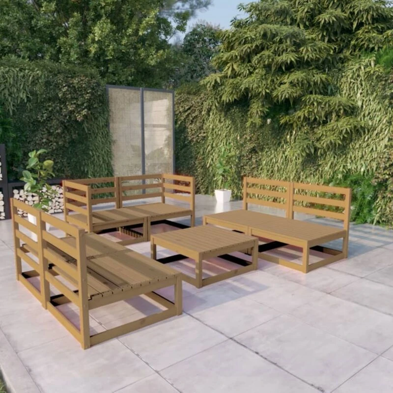 Image of VIDAXL 7 Piece Garden Lounge Set Honey Brown Solid Pinewood Vidaxl 8720286465202