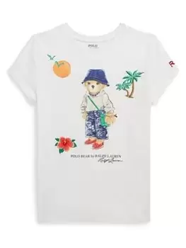 Image of Ralph Lauren Girls Bear Print T-Shirt - Off White, Size Age: 6 Years, Women