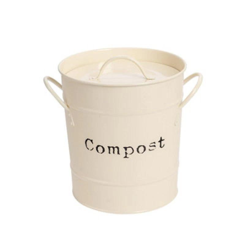 Image of Harbour Housewares Kitchen Compost Bin - Cream - Countertop Bucket Waste Pail With Lid & Plastic Inner
