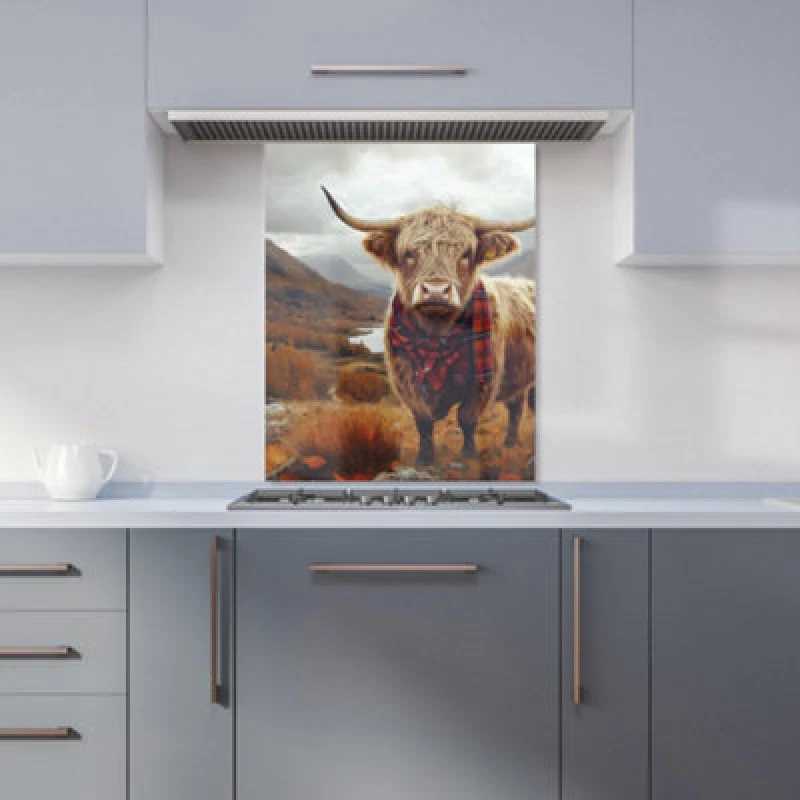 Image of Warren Reed Designer Autumnal Highland Cow Kitchen Splashback
