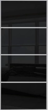 Image of Wickes Sliding Wardrobe Door Silver Framed Four Panel Black Glass - 2220 x 914mm
