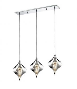 Image of Ceiling Pendant Line 3 Light Polished Chrome, Crystal
