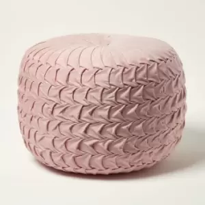 Image of Grace Pleated Velvet Pink Pouffe - Pink - Homescapes