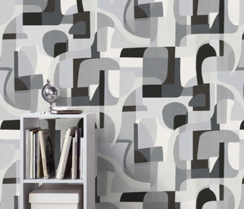 Image of Erismann Modern Geometric Grey Multi Washable Paste The Wall Wallpaper Vinyl, Grey WL-10432-10