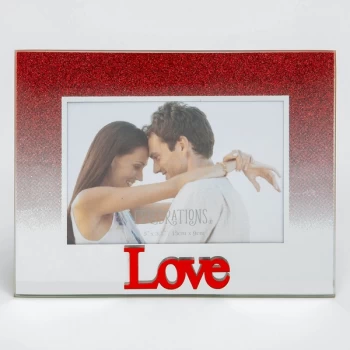 Image of 5" x 3.5" Red Glitter Glass Frame - Love