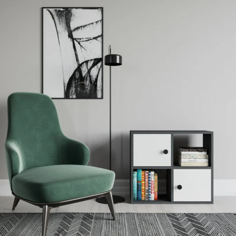 Image of Decorotika Tuttle 2-Tier And 2 Cabinets Bookcase Anthracite & White