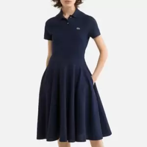 Image of Lacoste Womens Fitted Cotton Pique Polo Dress Size 10 Navy Blue