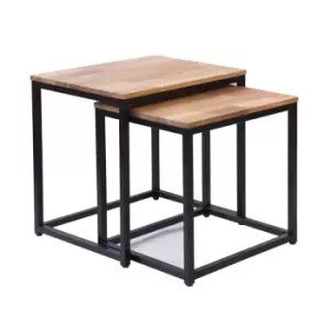 Image of LPD Mirelle Nest Of Tables Solid Oak Black Metal Frame
