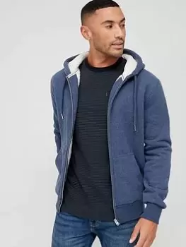 Image of Superdry Fleeced Lined Zip Through Hoodie - Navy Size M Men
