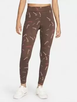 Image of Nike AOP Leggings - Brown, Brown Size XS Women