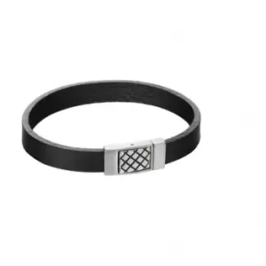 Image of Fred Bennett Square Criss Cross Steel Black Leather Bracelet B5164