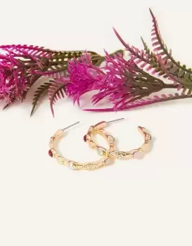 Image of Accessorize Womens Gold and Red Elegant Large Mixed Gem Hoop Earrings, Size: 3cm